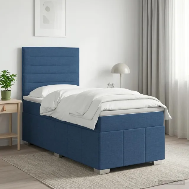 vidaXL Boxspringbed met matras met hoofdeinde Blauw 90 x 200 cm Stof