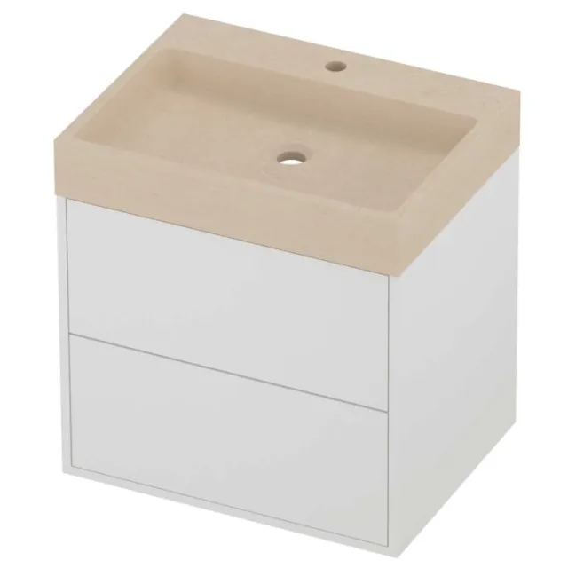 Proline Evoli Badmeubelset Hardsteen Loft 1 Kraangat Voor Grepen 60x46x62 cm Sand Stone Mat White Mat Wit
