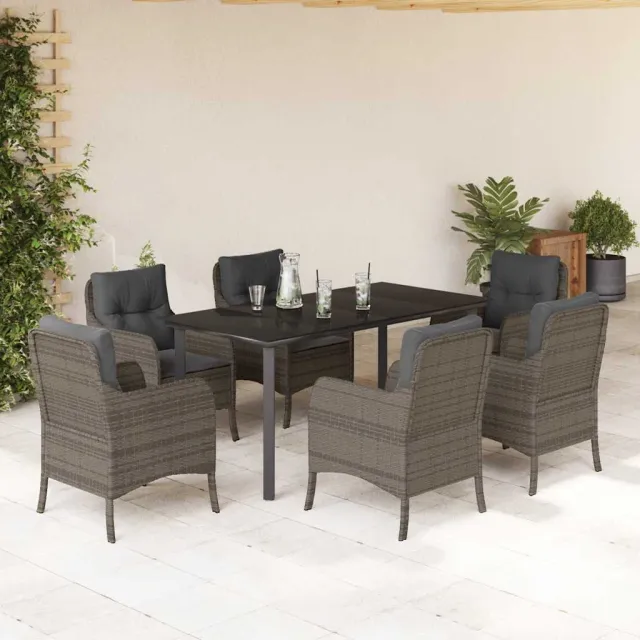 vidaXL 7-delige Tuinset met kussens poly rattan grijs, foto 2