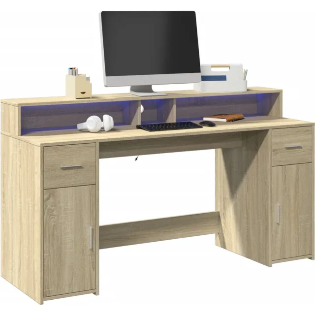vidaXL Bureau Sonoma Eiken 160 x 55 x 91 cm Bewerkt hout, foto 2