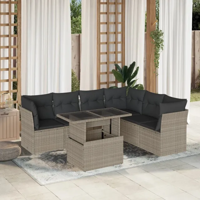 vidaXL 7-delige Loungeset met kussens poly rattan lichtgrijs grijs, foto 2