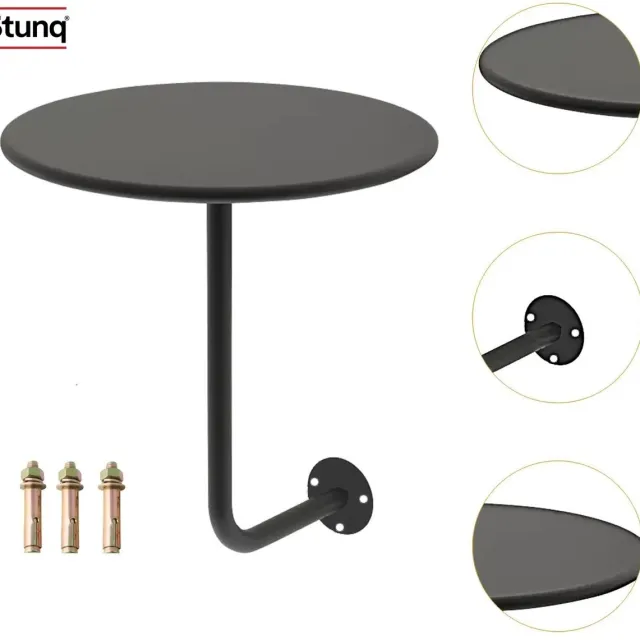 Stunq Ronde wandtafel zwart mat – compact bijzetbureau voor woonkamer, balkon of slaapkamer
