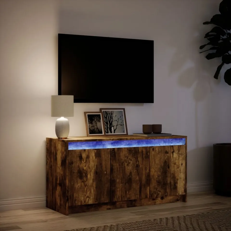 vidaXL Tv-meubel met LED 100x34x50 cm bewerkt hout gerookt eikenkleur, foto 4