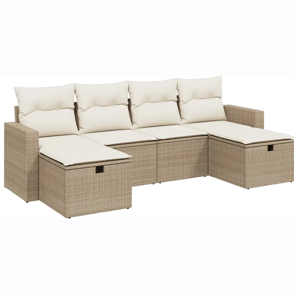 vidaXL 6-delige Loungeset met kussens poly rattan beige, foto 3