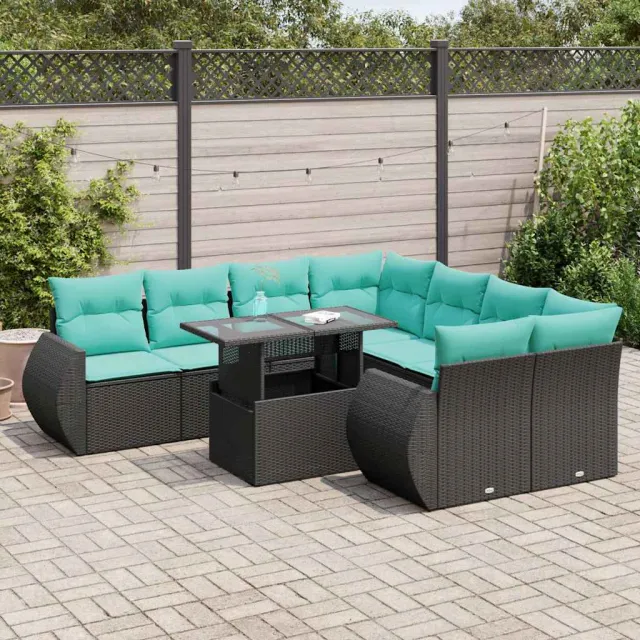 vidaXL 9-delige Loungeset met kussens poly rattan acacia zwart, foto 2