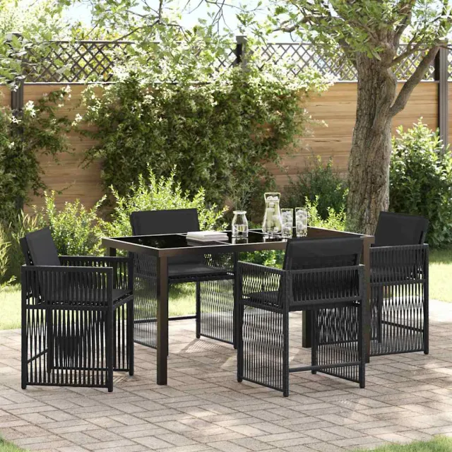vidaXL Tuin eettafelset 5 st Zwart poly rattan