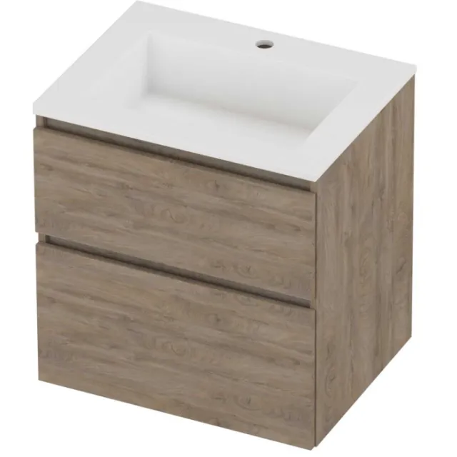 Proline Aristo Badmeubelset Polystone Elegant 1 Kraangat 60x46x62 cm Mat White Raw Oak Eiken