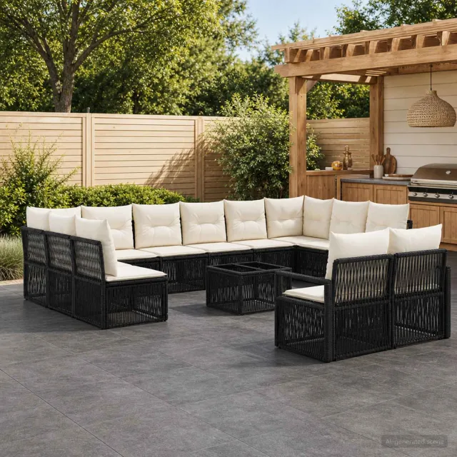 vidaXL Tuinbankenset 13 st Zwart poly rattan