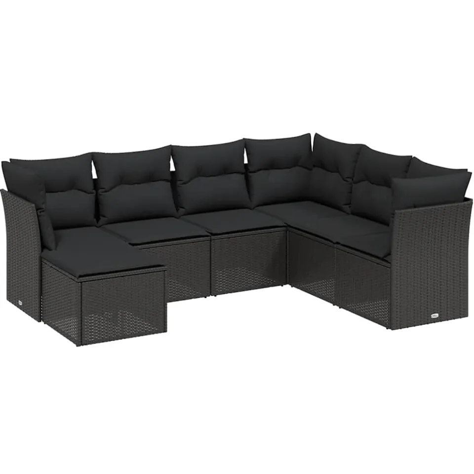 vidaXL 7-delige Loungeset met kussens poly rattan zwart
