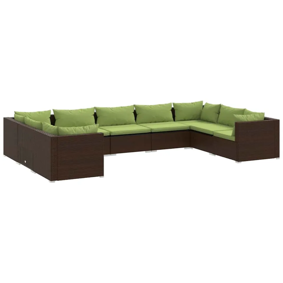 vidaXL 9-delige Loungeset met kussens poly rattan bruin, foto 3