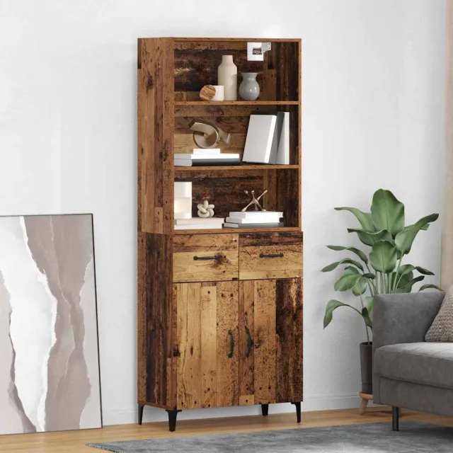 vidaXL Hoge kast Oud Hout 69,5 x 34 x 180 cm Bewerkt hout Bruin