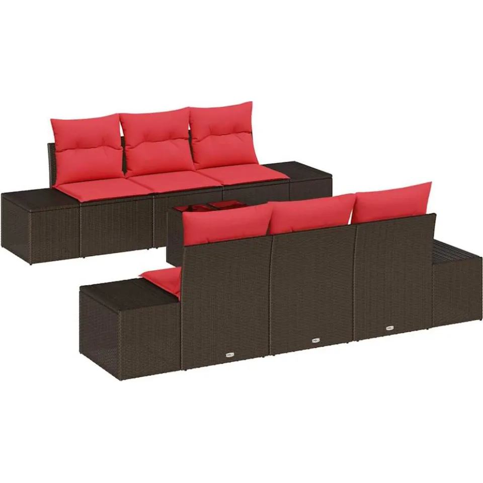 vidaXL Tuin Sofa Set 8 st Beige en Rood poly rattan, foto 4