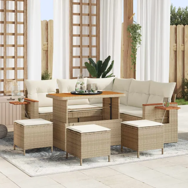 vidaXL Tuinbankenset 9 st Beige poly rattan, foto 2