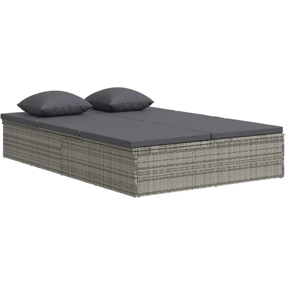 vidaXL Ligbed met kussens converteerbaar poly rattan donkergrijs grijs, foto 3