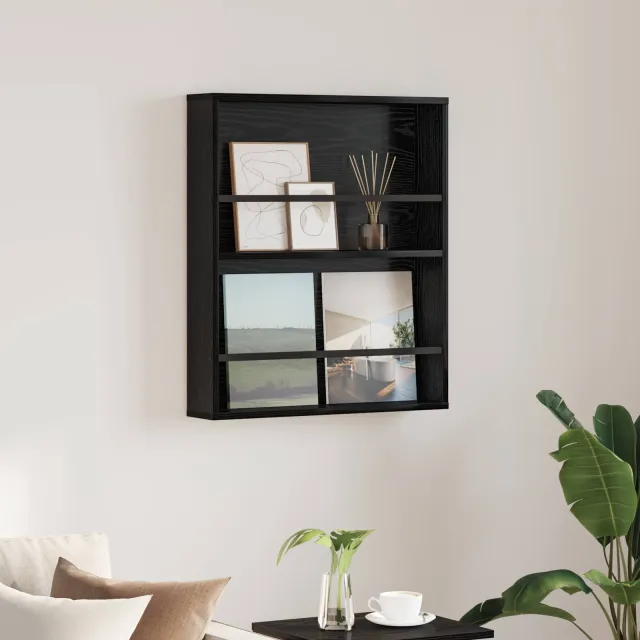vidaXL Tijdschrift Rek Zwart Eiken 60 x 12 x 70 cm Bewerkt hout