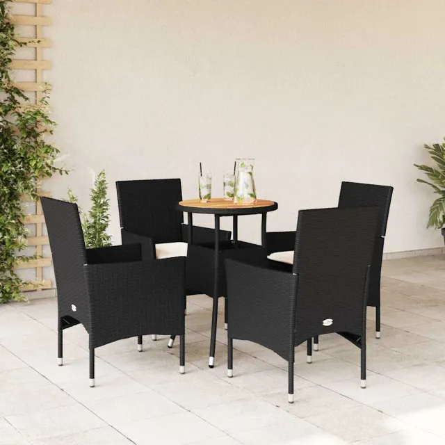 vidaXL 5-delige Loungeset met kussens poly rattan en acaciahout zwart, foto 2