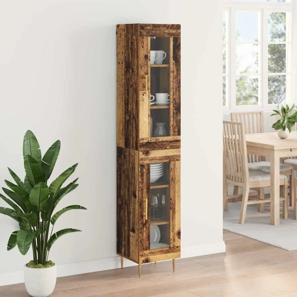 vidaXL Hoge kast 2 st Oud Hout 34,5 x 34 x 180 cm Bewerkt hout bruin, foto 4
