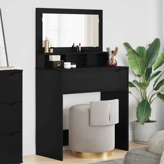 vidaXL Slaapkamer Kaptafels Zwart 80 x 39,6 x 135 cm Bewerkt hout, foto 2