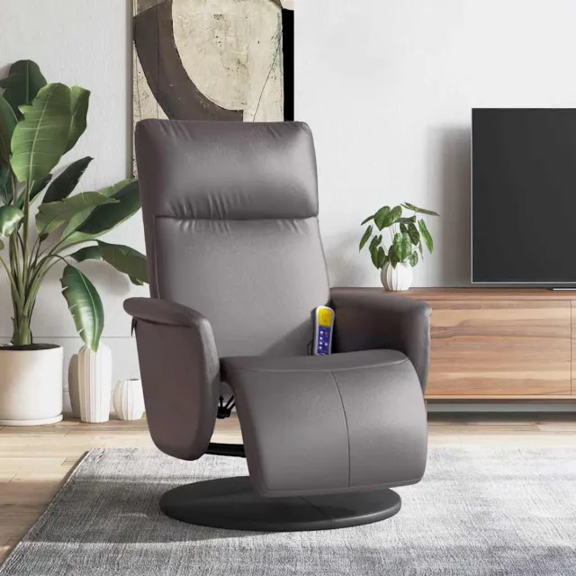 vidaXL Massagestoel - verstelbaar - met - voetensteun - kunstleer - grijs