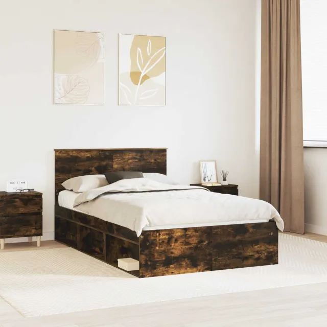 vidaXL Bedframe Gerookt eiken 120 x 190 cm Massief grenenhout