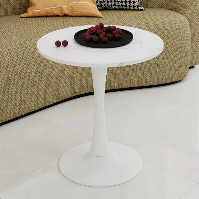 OKWISH Salontafel Rond - Modern Minimalistisch Design - Voor Woonkamer Eethoek Of Lounge - Kunstmarmer Wit - 70 Cm