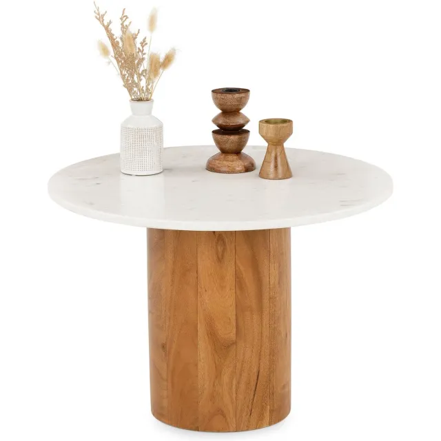IDIMEX Salontafel YAMUNA, rond, 60 cm, met marmeren blad – wit/naturel natuur