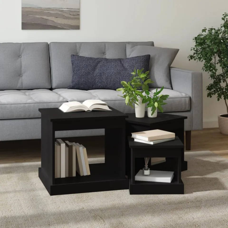 vidaXL 3-delige Salontafelset bewerkt hout zwart, foto 3