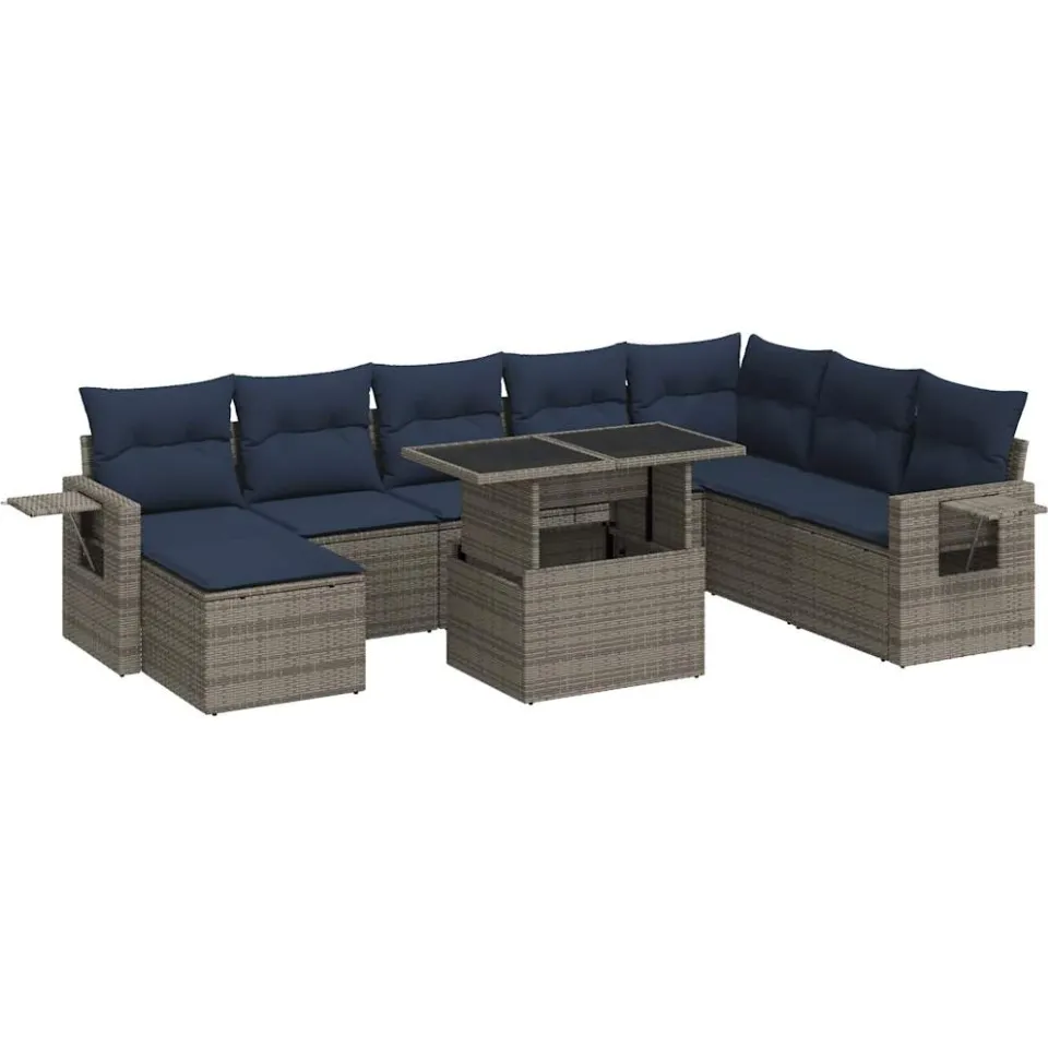 vidaXL 9-delige Loungeset met kussens poly rattan acacia grijs, foto 3