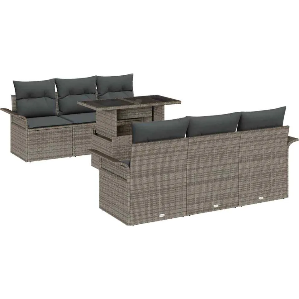 vidaXL Tuin Sofa Set 7 st Grijs poly rattan, foto 4