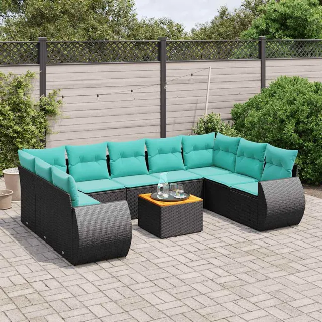 vidaXL 10-delige tuinbankset met kussens van zwart polyrotan, foto 2