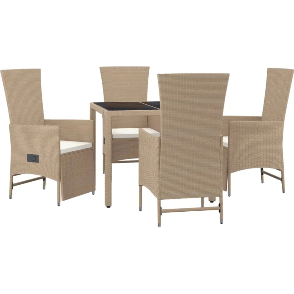 vidaXL 5-delige Tuinset met kussens poly rattan beige, foto 3