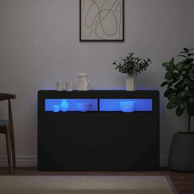 vidaXL Dressoir met LED-verlichting 115,5x30x75 cm zwart, foto 2