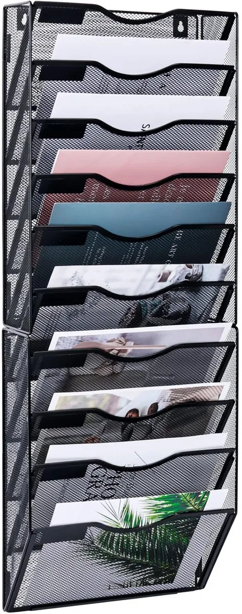 Unyqoos Ruimtebesparende wandorganizer met 10 vakken voor documenten en tijdschriften zwart