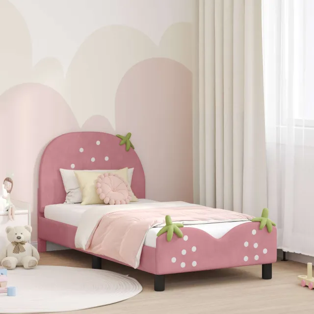 vidaXL Bedframe voor kinderen met hoofdbord Roze 80 x 160 cm Fluweel