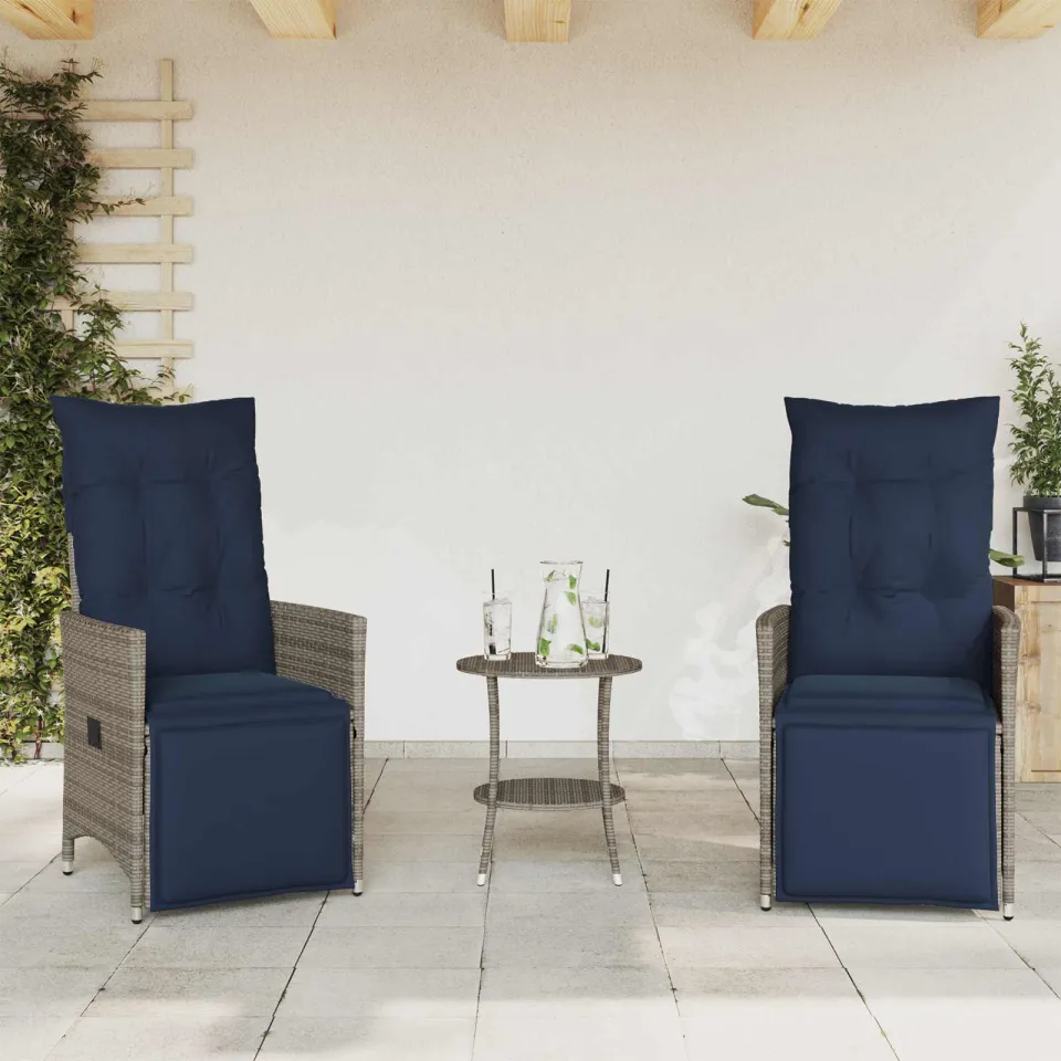 vidaXL 3-delige Bistroset met kussens poly rattan grijs, foto 2