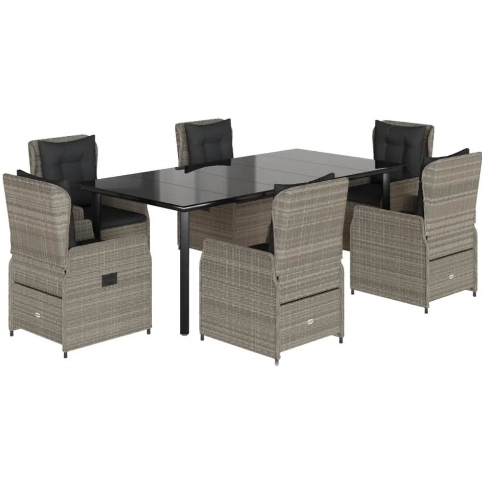 vidaXL 7-delige Tuinset met kussens poly rattan grijs, foto 3