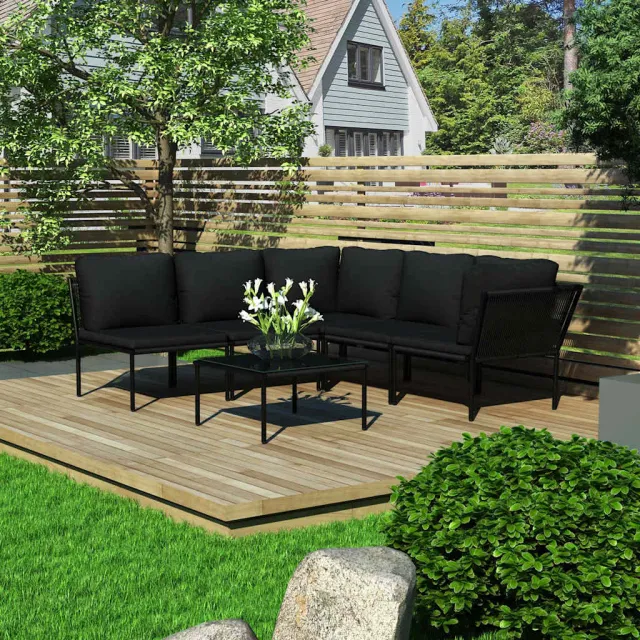 vidaXL 6-delige Loungeset met kussens PVC zwart, foto 2