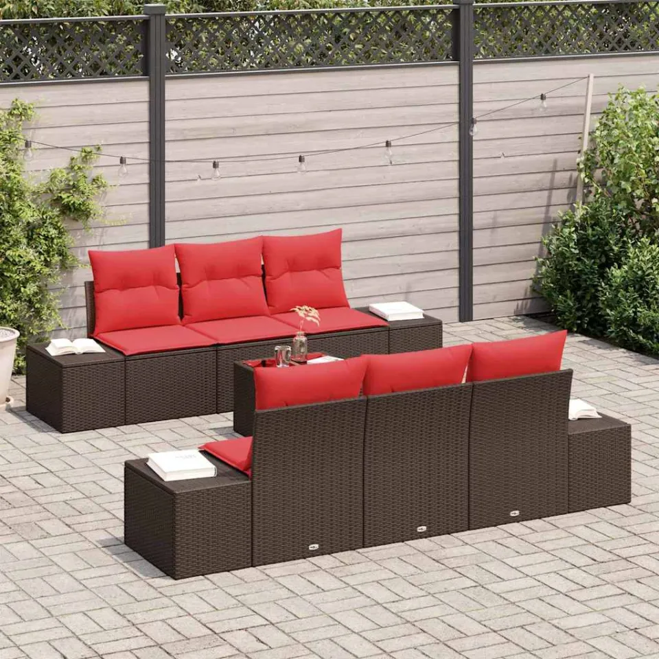 vidaXL Tuin Sofa Set 8 st Beige en Rood poly rattan, foto 3