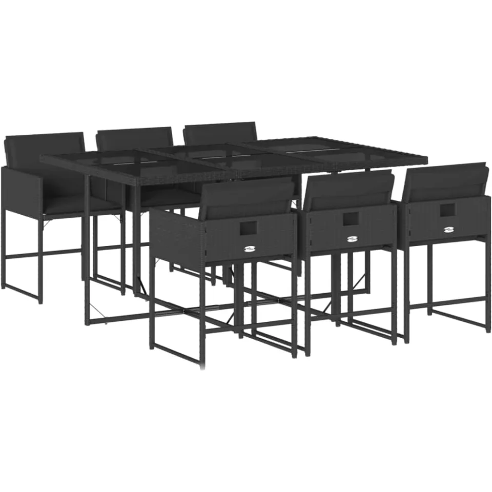 vidaXL 7-delige Tuinset met kussens poly rattan zwart, foto 3