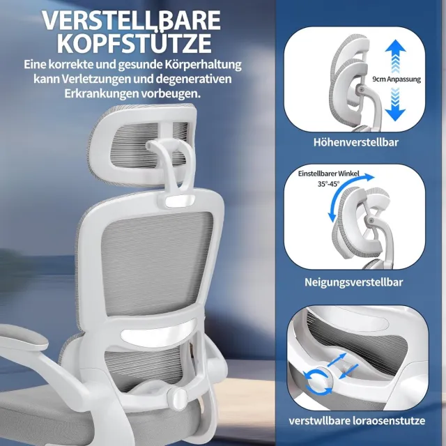 House&Garde Bureaustoel Ergonomisch Grijs – House&Garden ErgoFlex Pro met Verstelbare Hoofdsteun en Lendensteun – Ergonomische Kantoorstoel – Gaming Stoel – Mesh Bureaustoel – Draaistoel voor Thuiswerkplek en Kantoor – Belastbaar tot 150 kg