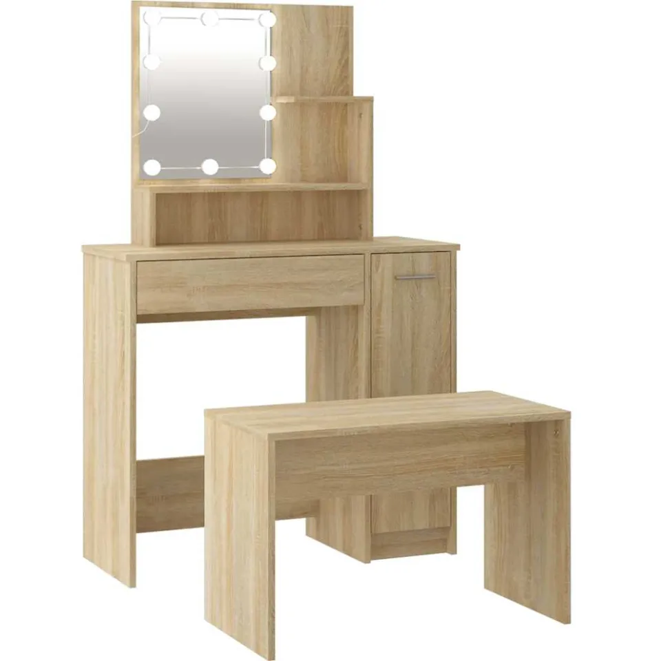 vidaXL Kaptafelset met LED's bewerkt hout sonoma eikenkleurig, foto 3