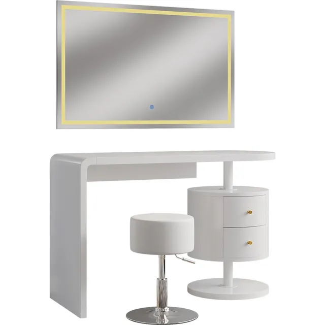 Vicco Kaptafel set met kruk Lara, Wit, 120 cm met LED-spiegel en kruk