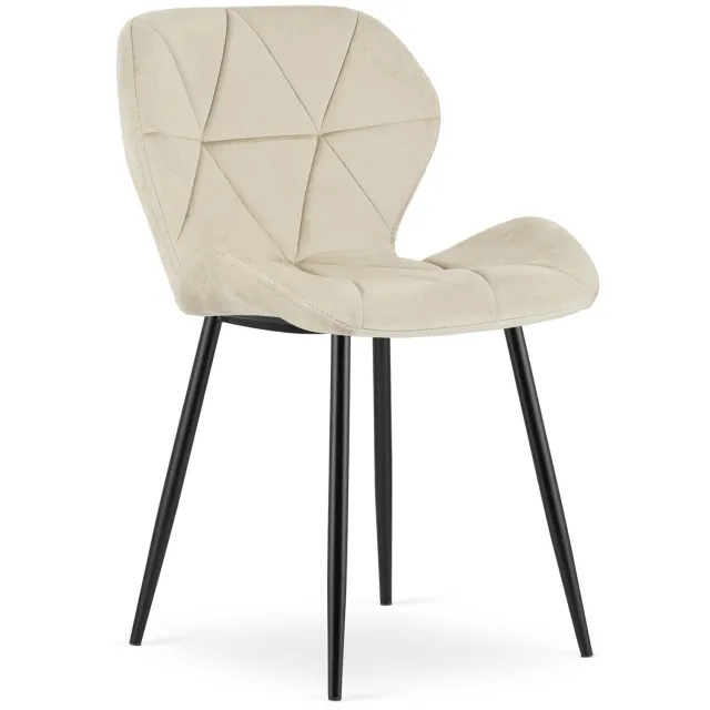 Oskar MANGO Eetkamerstoel – Beige Velvet – Zwarte Poten – Comfortabele Gestoffeerde Zitting – Modern Design – Velvet Stoel voor Woonkamer, Keuken en Eetkamer – Max. 110 kg