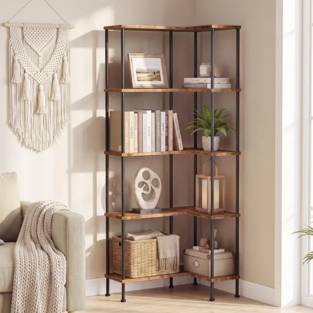 Duraxl Boekenkast - Hoekplank - 5 lagen - 160 cm - Zwart metaal