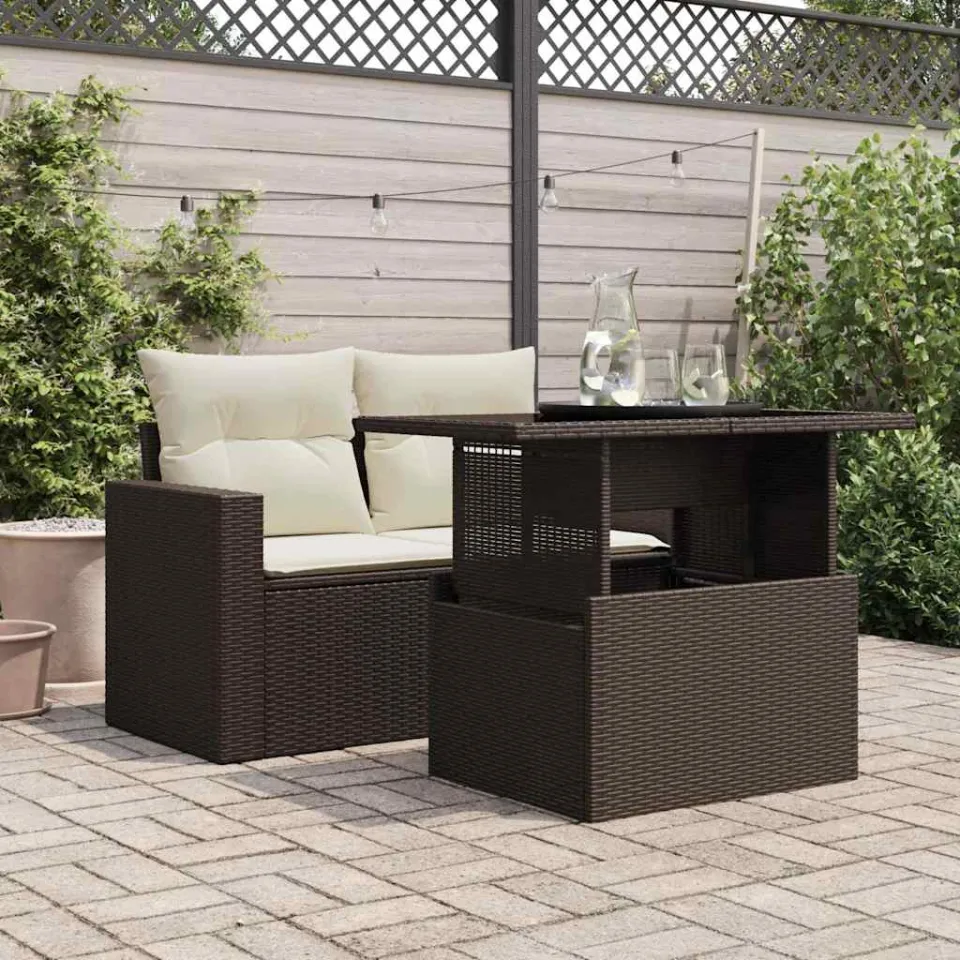 vidaXL Tuintafel met glazen blad 100x55x73 cm poly rattan bruin, foto 3