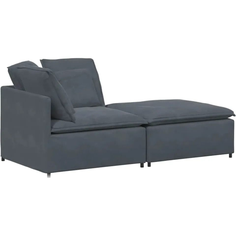 vidaXL Modulaire bank met voetenbank en kussens fluweel donkergrijs grijs, foto 3