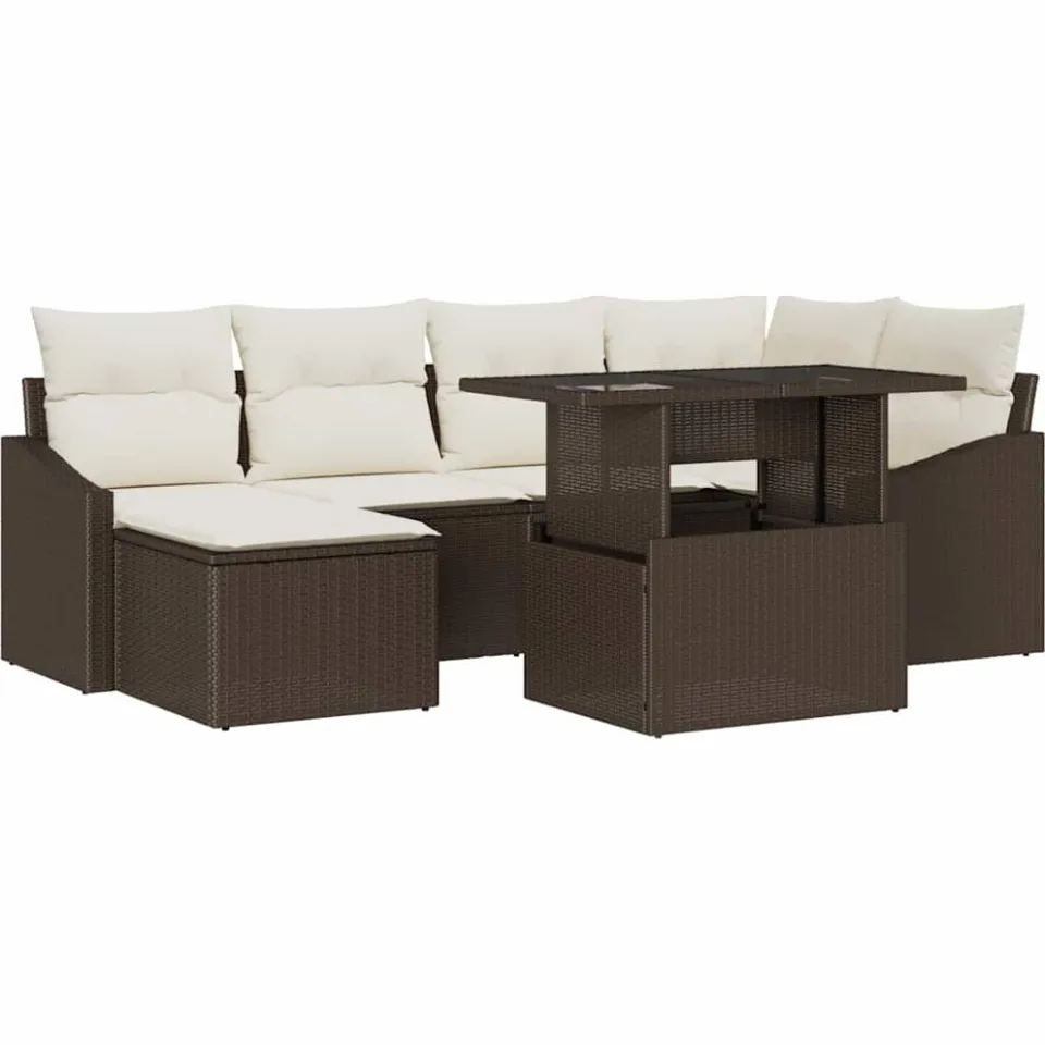 vidaXL Tuin Sofa Set 7 st Bruin en Crème poly rattan