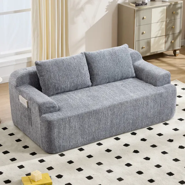 Wishdor 2-zits slaapbank - Modulair ontwerp met slaapfunctie - Twee kussens met afneembare hoezen - Zachte ribstof met veren - Woonkamer slaapkamer gastenkamer - Grijs - 171 x 92 x 64 cm