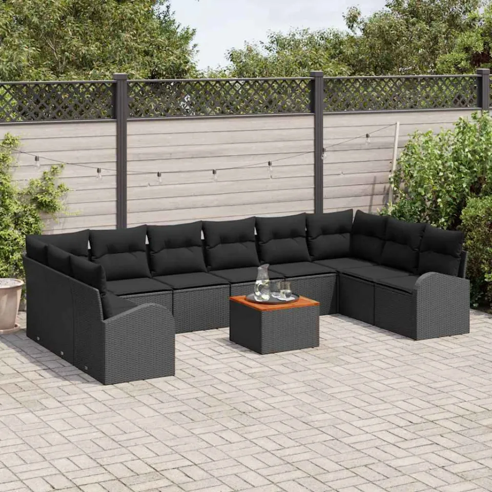 vidaXL Tuinbankenset 11 st Zwart poly rattan, foto 3