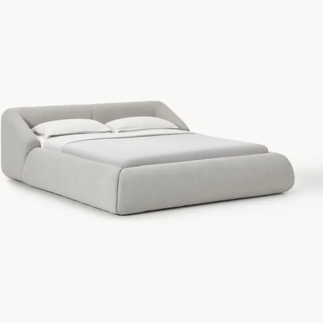 Westwing Collection Gestoffeerd bouclé bed Sofia Grijs